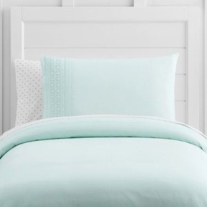 Pottery Barn Kids Seafoam Eyelet Duvet Cover and Shams- Full/Queen size